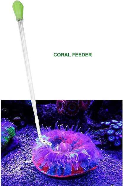 50ml Manual Coral Fish Feeder/Water Changer/Waste Remover with 2pcs Extension Pipes, Fecsam 17.7inch Aquarium Clean Tool for Fish Tank Cleaning, Aquatic Pipette Dropper, Gravel Cleaner Siphon