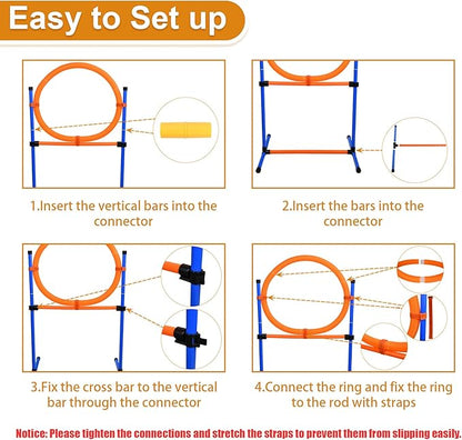 Dog Agility Equipment, 2 in 1 Dog Obstacle Course Training Starter Kit Adjustable Jump Ring/Hurdle Bar with Carry Bag