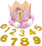 PET SHOW Pink Crown Dog Birthday Party Hat for Girls Reusable Birthday Party Cat Kitten Headband with 0-9 Figures Charms Grooming Accessories with Glue Pack of 1