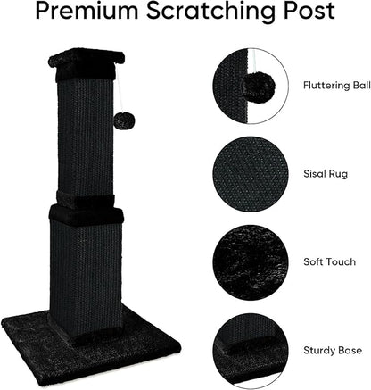 AGYM Cat Scratching Post, 32 Inch Cat Scratching Posts for Large Cats, Scratching Posts for Indoor Cats Adults, Cat Scratch Post with Nature Sisal, Full Black