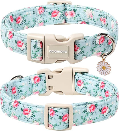 DOGWONG Floral Dog Collar, Cute Adjustable Flower Collar, Girl Female Dog Collar with Strong Plastic Buckle for Small Medium Large Dogs,XL