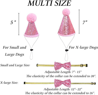 STMK Dog Birthday Outfits, Multi Size Dog Birthday Hat Dog Birthday Girl Bandana Bow Tie Birthday Numbers for Large Extra Large Dogs Pets (Pink, X-Large)