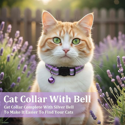 TIESOME 6 Pcs Reflective Cat Collar with Bell, Breakaway and Safe Collars for Cats, Nylon, Pet Collar Mixed Colors Adjustable 7.8-12.6 Inch
