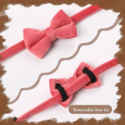 Sliverdew 2 Pcs Velvet Cat Bow Tie Collar Breakaway Cat Collar with Bell Adjustable Bowtie Kitten Small Puppy Safety Collar Solid Color Set Pet Bow Tie Collar (Pink, Blue)