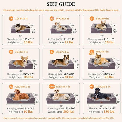 Comfort Expression Orthopedic Dog Bed for Medium Dogs 28x19 Inch, Waterproof Supportive Egg Crate Foam Medium Pet Bed with Removable Bolsters, Dog Couch with Washable Cover & Non-Slip Bottom, Purple