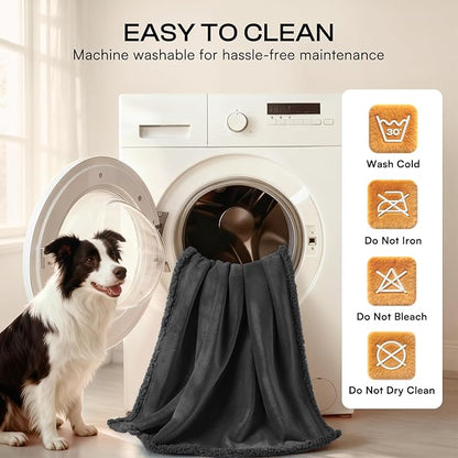 Waterproof Pet Blanket, Liquid Pee Proof Dog Blanket for Sofa Bed Couch, Reversible Sherpa Fleece Furniture Protector Cover for Small Medium Large Dogs Cats, Black Small（40" x 28"）