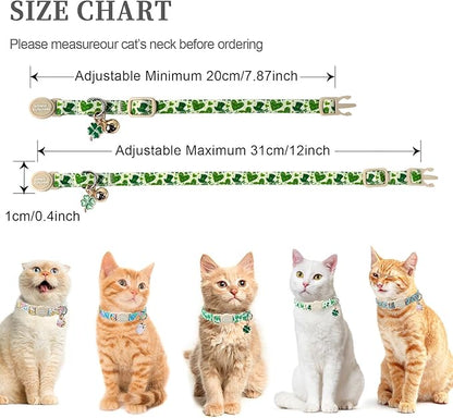 Unique style paws 2 Pack St. Patrick's Day Kitten Collar Breakaway with Bell&Pendant, Adjustable Safety Green Clover Magic Hat Cat Cotton Collar for Girl Boy Cat and Small Pet