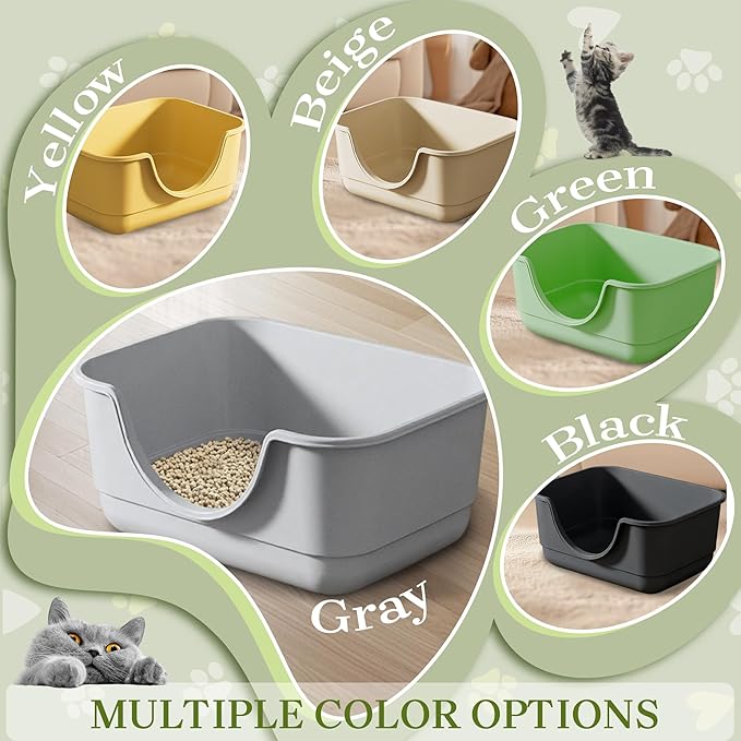 2 Pack Low Entry Small Litter Box for Kittens, Kitty Plastic Litter Boxes, Open Top, Anti-Splash High Sided Litter Tray Pan for Medium Pets, Puppy, Easy to Clean, 15.7" L*11.8" W*6.7" H (Grey)