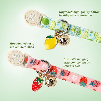 Cat Collar, 2Pack Summer Kitten Collars-Cute Lime and Strawberry Pendants-Breakaway Kitty Collars,Cat Collar with Bell, for Girl & Boy Cats