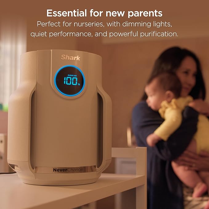 Shark Air Purifier for Home, NeverChange Compact Pro, for Bedroom, Nursery, Home Office, Dorm, HEPA-Exceeding Filter, Captures Pollutants, Pet Dander, Dust, Odor, Smoke, and More, HP072WH, 2025, White