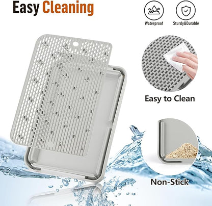 Cat Litter Box Step with Removable Splash-Proof Baffles, Large Pet Ramp for Litter Box with Filter Function Double Layer Cat Pedal Footrest Splash-Proof Easy to Clean (Light Grey)