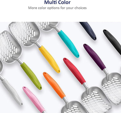 WePet Cat Litter Scoop, Aluminum Alloy Sifter, Kitty Metal Scooper, Deep Shovel with Diagonal Sifting Hole, Long Handle, Kitten Poop Lifter for Litter Box, Large Size, Pink Handle