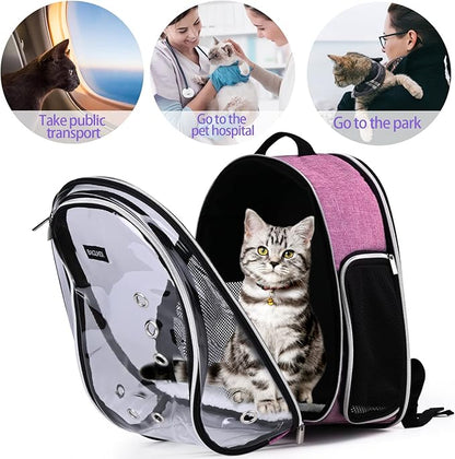 BAGLHER Cat Carrier Backpack Bubble - Fit Up to 18 Lbs - Airline-Approved Dog Backpack Carrier for Small Pets Puppies Dogs Bunny, Space Capsule Dog Carrier Backpack for Travel Outdoor Hiking, Pink