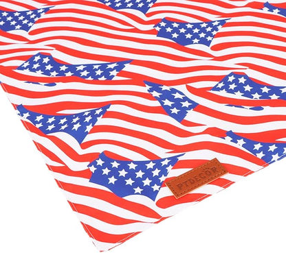 PTDECOR American Flag Dog Bandana 4th of July Dog Scarf Reversible Red Blue Patriotic Bandanas for Medium Large Dogs Pets (Blue & Red, Large)