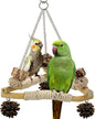 Large Bird Swing for Cage with Chew Toys, 3 Sisal-Wrapped Bird Perches & Stable Triangle Design, Wooden Hanging Quaker Toy Swing for Medium-Sized Bird Cockatiel Ring-Necked Caique Balance Training (L)
