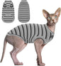 BRKURLEG Hairless Cats T Shirt, Cat Sweaters, Pullover Kitten Shirts, Sleeveless Round Collar Cotton Vest for Cornish Rex Devon Rex Peterbald and Small Dogs Sweater(Grey Stripes, L)