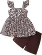 Toddler Baby Girls Summer Clothes Outfits Ruffled Sleeve Dinosaur Shirt Leopard Tops and Shorts Pants Sets 2PCS