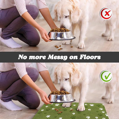 Dog Food Mat, Absorbent Water Bowl Mats Cat Pet Feeding Placemats Dark Green 24 * 32 inch
