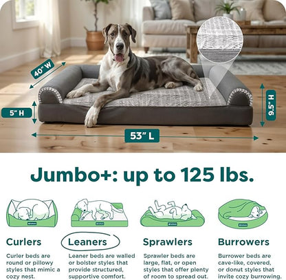 FurHaven Orthopedic Dog Bed For Large Dogs, Sofa Contour Mattress with Solid Orthopedic Foam Slab for Joint Support, Removable Washable Cover, Jumbo Plus XXL, Faux Fur, Charcoal
