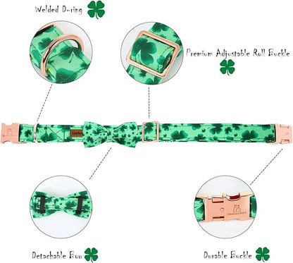 Lionheart glory Clover Dog Collar, Adjustable Dog Collar with Bowtie, Pet Gift Collar for Dog Soft Bowtie Dog Collars for Large Dogs