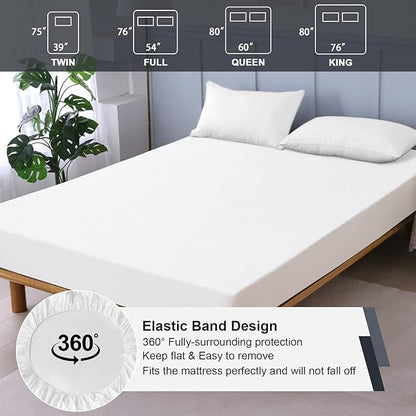 Waterproof Mattress Protector King, Fitted Sheet Style Breathable Mattress Cover with Deep Pocket Fits Up to 18'', Noiseless Bed Cover for Kids Adults Pets, Machine Washable (White, 76'' X 80'')