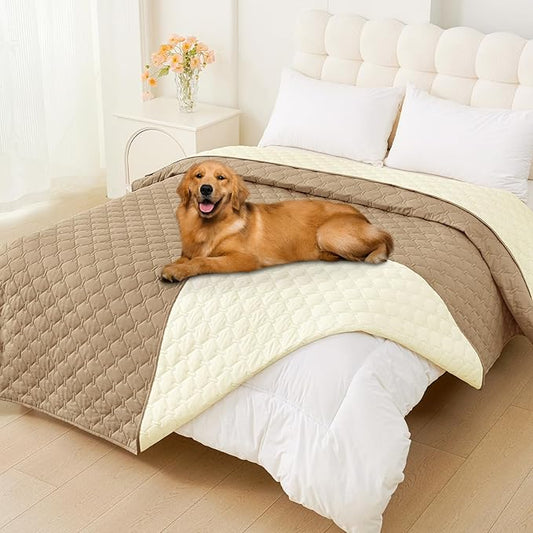 Smiry Waterproof Dog Bed Cover Blanket, Soft Reversible Pet Blanket, Washable Leakproof Cats Dogs Couch Cover for Sofa, Couch, Furniture (82x120 Inch, Camel/Beige)