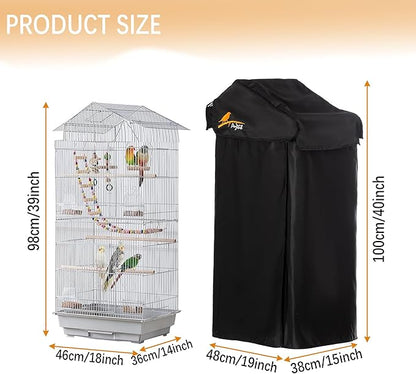 Small Bird Cage Cover(Black) Good Night Black-Out Cover for Birdcage with Roof Top Durable Breathable Washable Material (cage is not Included) (18 * 14 * 40, U-Shaped)