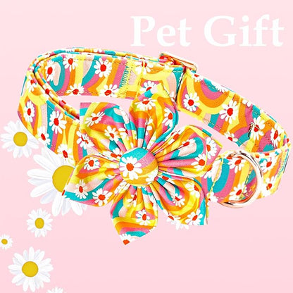 Lionheart glory Dog Collar with Flower, Sunflower Pattern Pet Collar Durable Cute Dog Flower Collars Summer Spring Female Pet Gift Adjustable Dog Collar for Medium Dogs