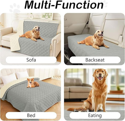 hyha Waterproof Dog Bed Blanket, Soft Pet Blankets, Waterproof Couch Cover for Dogs, Reversible Sofa Covers Washable for Furniture (30x53 Inch, Grey/Beige)