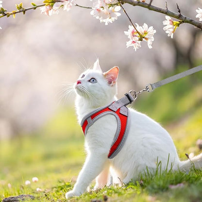 SCENEREAL Cat Harness and Leash Set Escape Proof, Adjustable Soft Air Mesh Kitten Harnesses for Girls Boys Small Medium Big Cats, Reflective Light Travel Pet Walking Vest for Puppy Rabbit, Red S