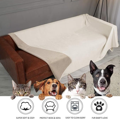 Ameritex Pet Bed Blanket Reversible 100% Waterproof Velvet Super Soft for Sofa and Bed (82x102 Inches, Cream+Beige)