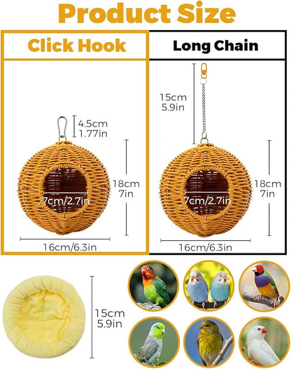 Chewproof Steel Frame Bird Nest for Cage for Gentle Sway with Cushion, Washable Small Bird Bed Hammock Hideout Lay Eggs Parakeet Nest Sleep, Parakeet Warm Bed House for Lovebird, Budgie, Finch