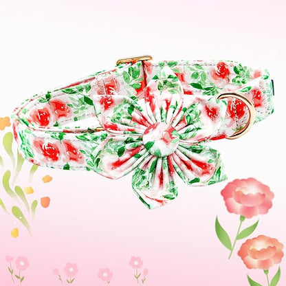 Lionheart glory Dog Collar Flowers Collar Floral Dog Collar with Flower Spring Summer Cute Collar Dog Boy or Girl Dog Collars Soft Durable Adjustable Dog Collars for Small Dogs, Red Roses