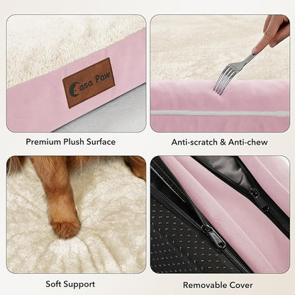 Orthopedic Dog Beds for Extra Large Dogs, Waterproof Egg Crate Foam XL Dog Bed with Sides 41x27Inch, Washable Big Dogs Couch Beds with Removable Cover and Nonskid Bottom, Pink
