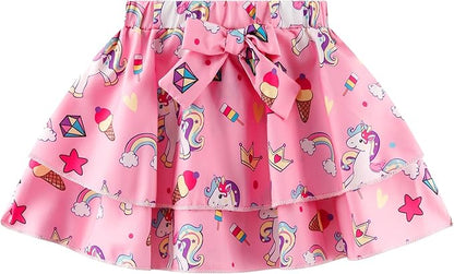 Girls Skirt Set 2 Piece Outfit Toddler Summer Clothes Ruffle Sleeve T-Shirt Bow Knot Tutu Skirt Outfit Set