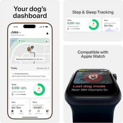 New Fi Series 3+ Smart Dog Tracker Collar [6 Month Membership Included] GPS Tracker for Dogs with Health & Behavior Monitoring, Escape Alerts, Waterproof, LED, Apple Watch Compatible (Pink, Small)