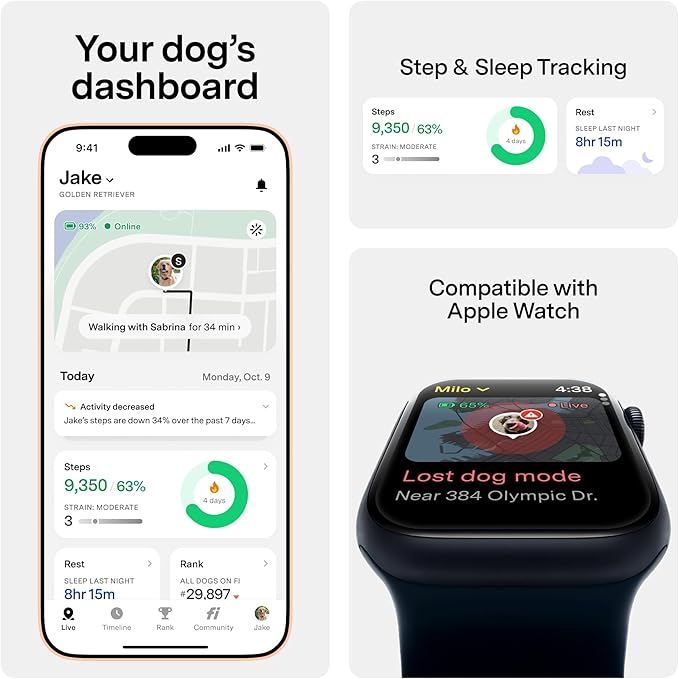 New Fi Series 3+ Smart Dog Tracker Collar [6 Month Membership Included] GPS Tracker for Dogs with Health & Behavior Monitoring, Escape Alerts, Waterproof, LED, Apple Watch Compatible (Pink, X-Large)