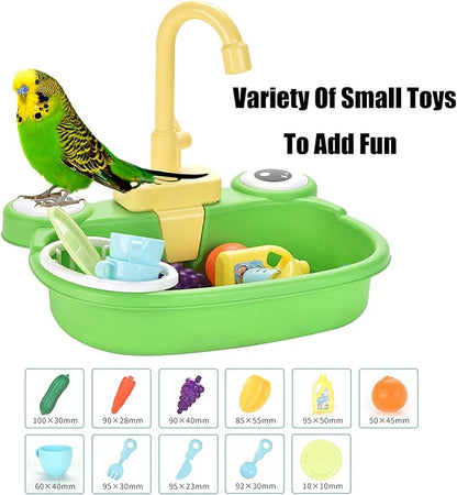 PINVNBY Parrot Bath Tub Bird Automatic Bathtub with Faucet Multifunctional Parakeet Shower Box Bird Bathroom Toys for Small Medium Birds