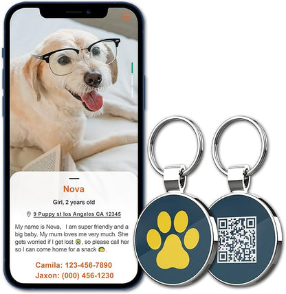 MYLUCKYTAG QR Code Pet ID | Personalized Dog & Cat Collar Tag | Online Profile with Instant Scanned Location Alert Email