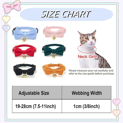 Soft Corduroy Cat Collar with Bell and Bowtie, Safety Breakaway Clasp, Adjustable for Kitten and Cats Red Color.