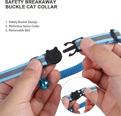 18Pcs Reflective Cat ID Collars with Bell Adjustable 19-32cm, Soft Nylon Adjustable Breakaway Identification Collars for Puppy Kittens