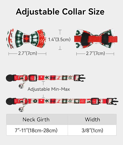 Joytale Upgraded Christmas Cat Collar with Bells, Breakaway Cat Collars with Bow Tie, 1 Pack Girl Boy Safety Plaid Kitten Collars, Christmas