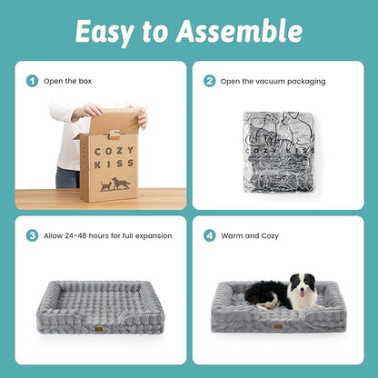 Orthopedic Dog Bed for Large Size Dog, Soft and Warm Faux Fur Extra Large Sofa for Pet Up to 100 lbs, Foam Bolster Anti-Slip Couch with Washable Removable Cover, XL 44x32x7 inch, Grey