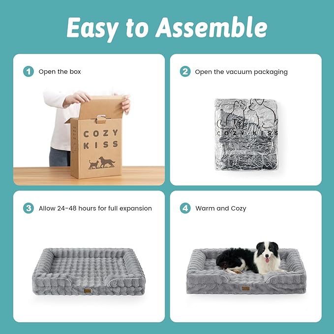 Orthopedic Dog Bed for Large Medium Size Dog, Soft and Warm Faux Fur Sofa for Pet Up to 75 lbs, Foam Bolster Anti-Slip Couch with Washable Removable Cover, L 36x27x6.5 inch, Grey