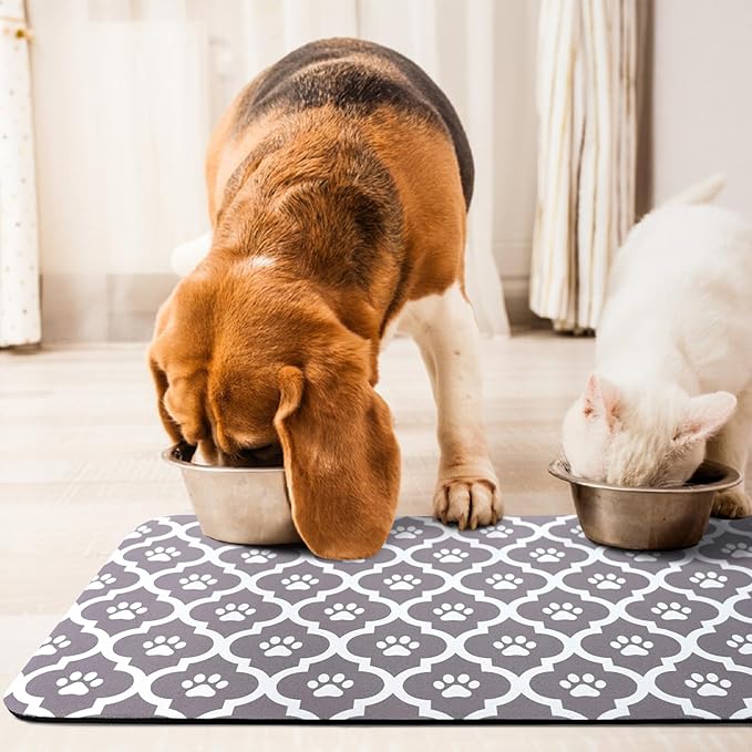 Dog Food Mat 12X20 Inch Pet Feeding Absorbent Mats for Floor Cat Water Bowl Placemats Non-Slip Washable Dog Mat for Food and Water