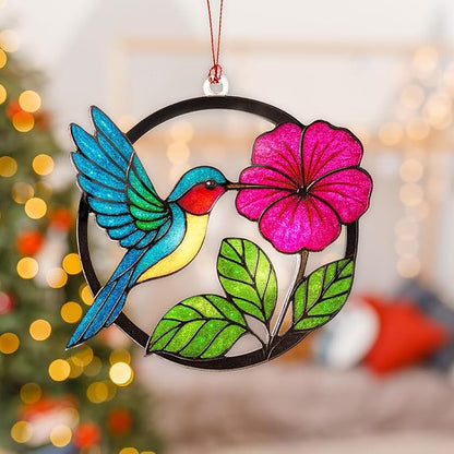 Christmas Ornaments 2025 – Hummingbird Suncatcher Window Hanging Ornament, Hummingbird Christmas Ornament for Tree Decorations, Unique Handmade Gift, Beautiful Glass Effect Decor for Bird Lovers