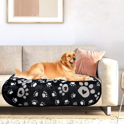 Dog Blanket, Soft Fleece Dog Blankets for Extra Large Dogs, Fluffy Flannel Pet Cat Puppy Blanket Mat Cover for Bed Couch, Cute Paw Print Throw Blanket for Dogs, Black 80"X60"