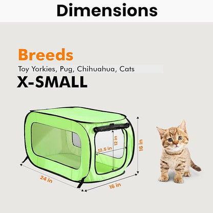 Beatrice Home Fashions Portable, Collapsible, Pop Up Kennel Travel Cat and Dog Crate, 24" L x 16.6" W x 16" H, Green