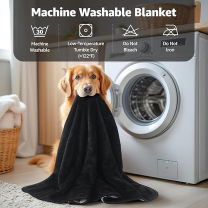 LOOBANI Waterproof Blanket for Bed: Reversible Soft Flannel King Size Bed Blanket 85" x 108", Waterproof Dog Blankets for Large Dogs, Spill-Proof Cover for Furniture Protection, Black & Beige