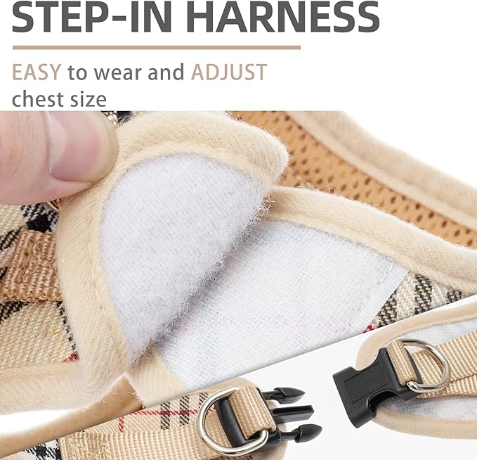 PUPTECK Adjustable Pet Harness Collar &Leash Set Step in for Small Dogs Puppy &Cats Outdoor Training &Running, Soft Mesh Padded Reflective Vest Harness,M: Chest girth: 16-18in Collar: 11.8-15.7in